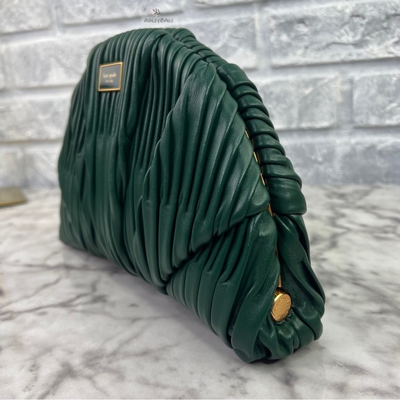 Kate Spade Patisserie Pleated 3d Croissant Clutch In Medieval Forest - Picture 3 of 12